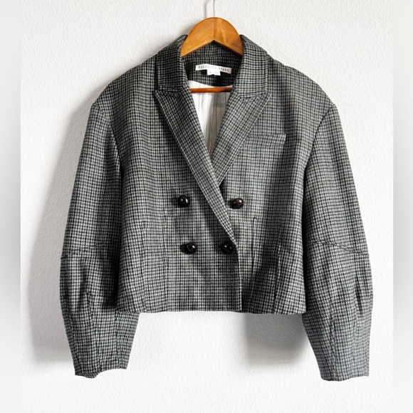 Veronica Beard Womens Sybille Cropped Houndstooth Wool Blend Tailored Jacket 6 - Picture 1 of 9
